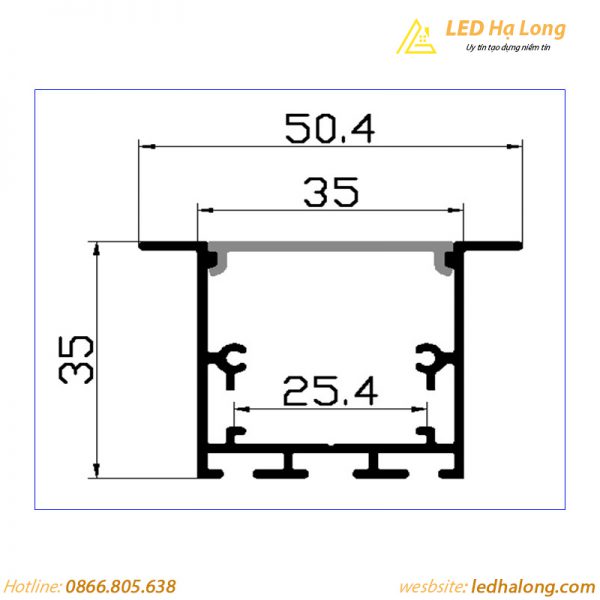 thanh nhôm đèn led lắp âm T5035 tại Quảng ninh