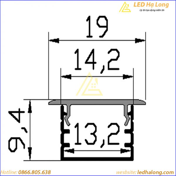 thanh nhôm đèn led lắp âm T1910